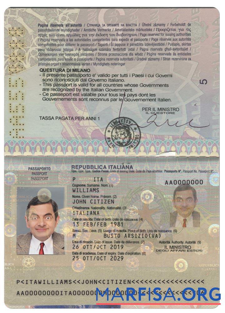 Blank Italy passport version 2 sample